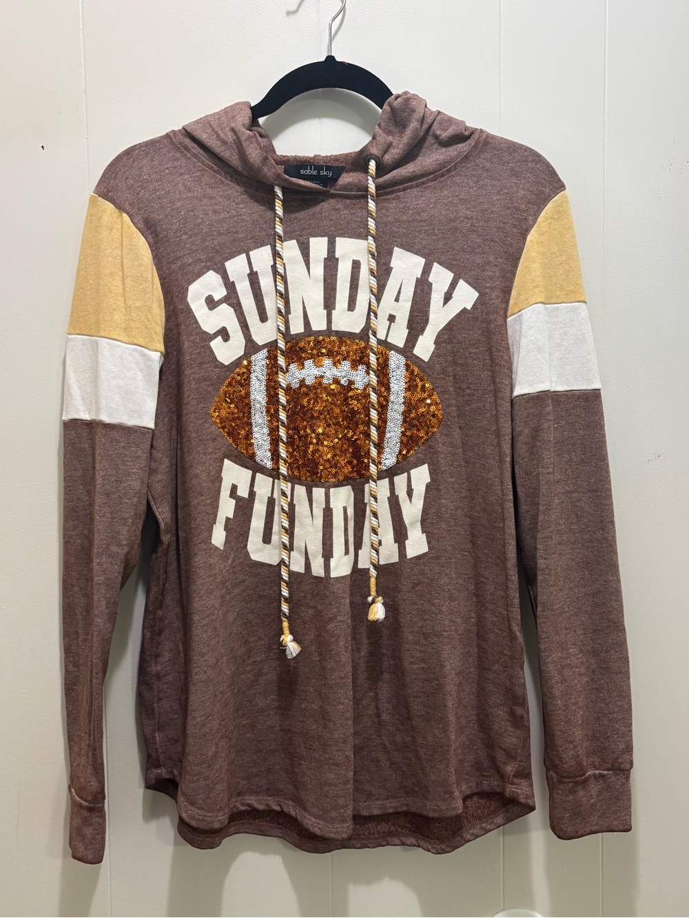 Sable Sky Sunday Funday Sequin Football Colorblock Hoodie Size Medium